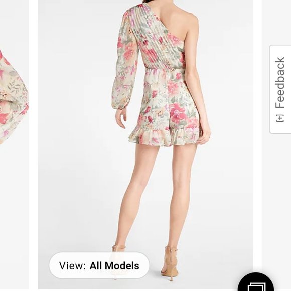 Express Metallic Floral One Shoulder Pleated Romper - Picture 2 of 2